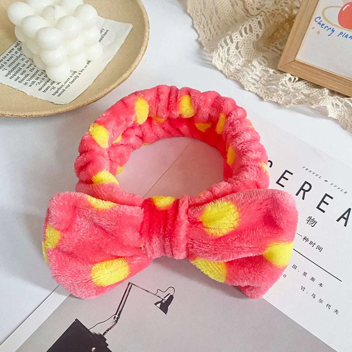 Women'S Simple Style Polka Dots Bow Knot Cloth Coral Fleece Hair Band