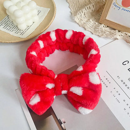 Women'S Simple Style Polka Dots Bow Knot Cloth Coral Fleece Hair Band