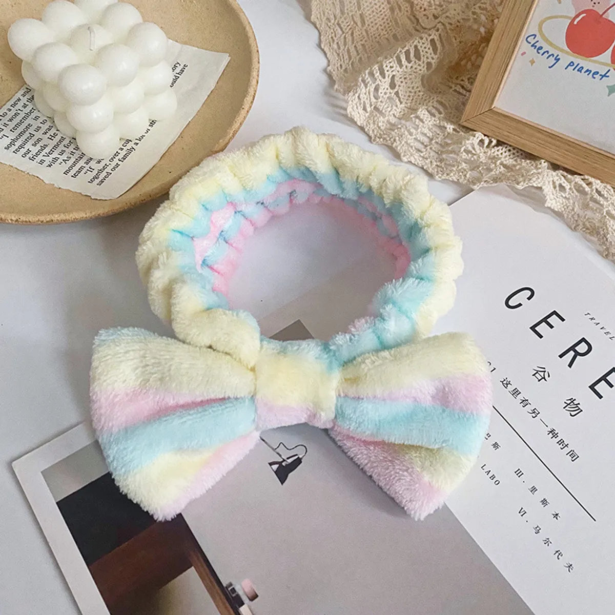 Women'S Simple Style Polka Dots Bow Knot Cloth Coral Fleece Hair Band