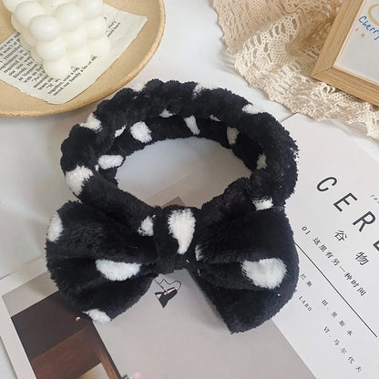 Women'S Simple Style Polka Dots Bow Knot Cloth Coral Fleece Hair Band