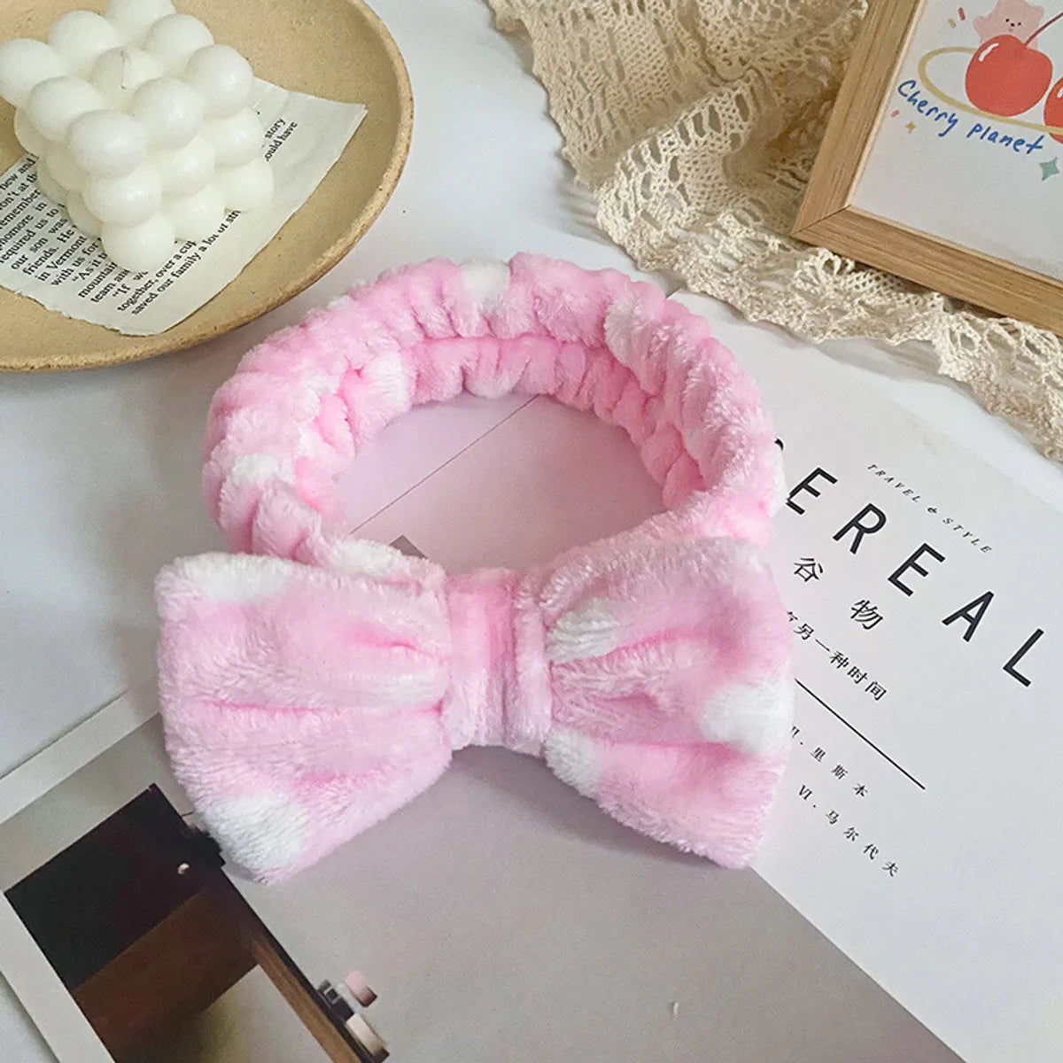 Women'S Simple Style Polka Dots Bow Knot Cloth Coral Fleece Hair Band