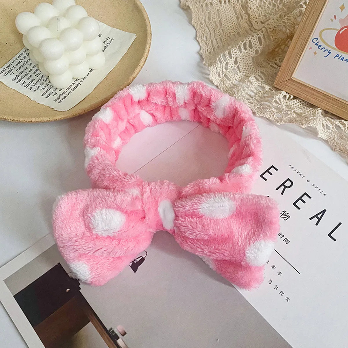 Women'S Simple Style Polka Dots Bow Knot Cloth Coral Fleece Hair Band