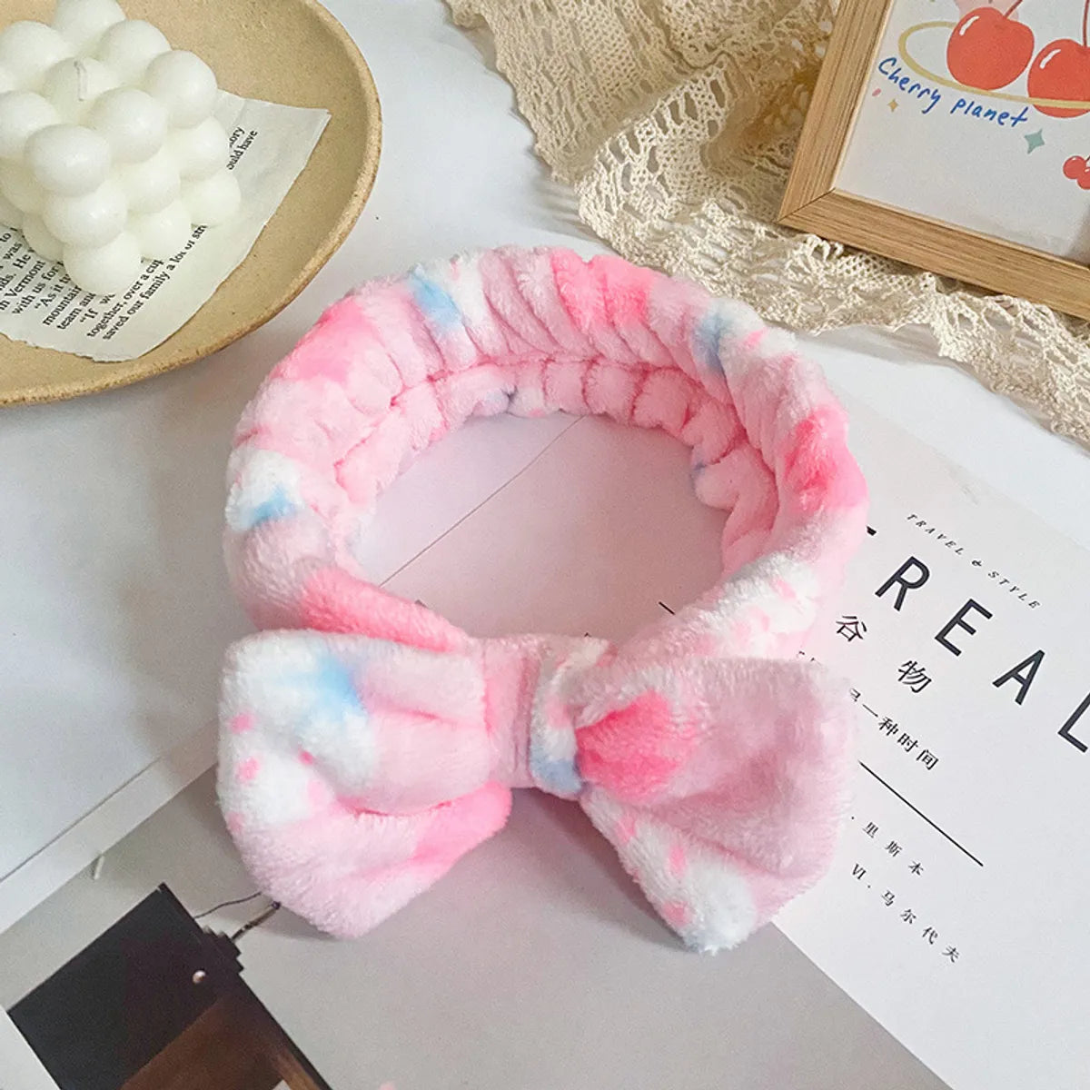 Women'S Simple Style Polka Dots Bow Knot Cloth Coral Fleece Hair Band