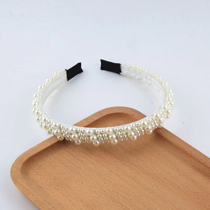 Women'S Simple Style Shiny Round Rhinestone Inlay Pearl Hair Band