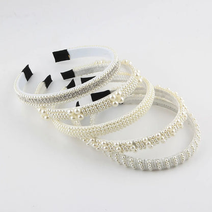 Women'S Simple Style Shiny Round Rhinestone Inlay Pearl Hair Band