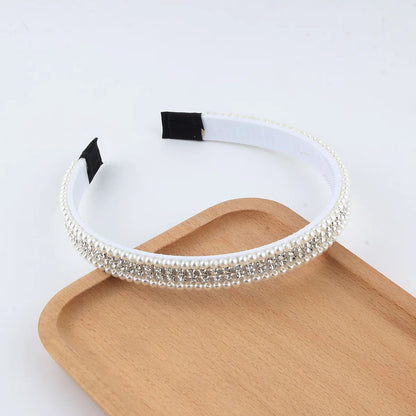 Women'S Simple Style Shiny Round Rhinestone Inlay Pearl Hair Band