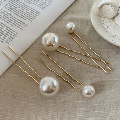 Women'S Simple Style Solid Color Metal Inlay Pearl Hairpin