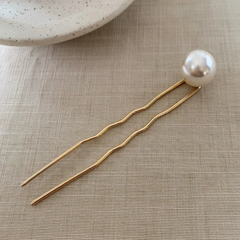 Women'S Simple Style Solid Color Metal Inlay Pearl Hairpin