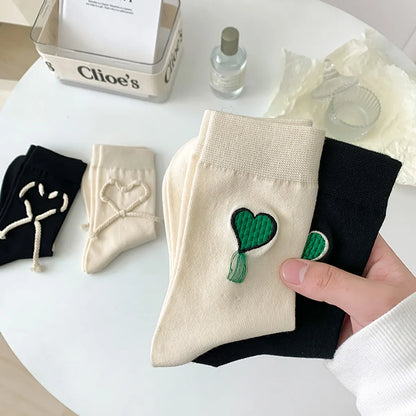 Women'S Simple Style Streetwear Geometric Heart Shape Cotton Crew Socks A Pair