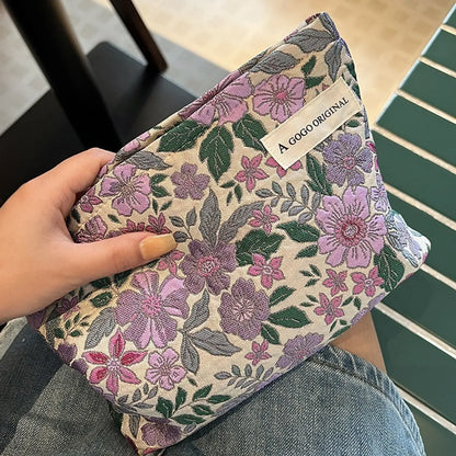 Women'S Small All Seasons Canvas Flower Elegant Square Zipper Cosmetic Bag