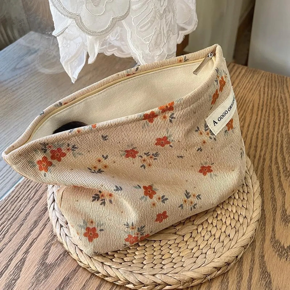 Women'S Small All Seasons Canvas Flower Elegant Square Zipper Cosmetic Bag