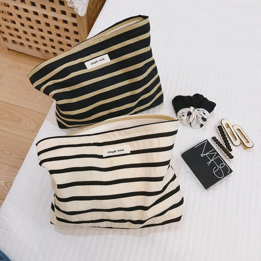 Women'S Small All Seasons Canvas Stripe Basic Square Zipper Cosmetic Bag