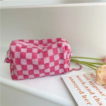 Women'S Small All Seasons Knit Plaid Classic Style Square Zipper Cosmetic Bag