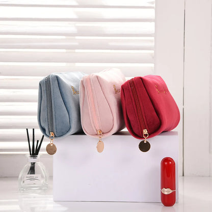 Women'S Small All Seasons Polyester Flannel Solid Color Fashion Square Zipper Cosmetic Bag