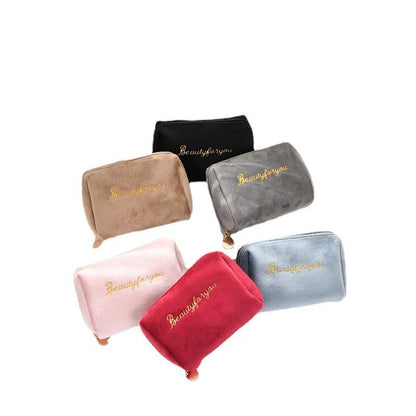 Women'S Small All Seasons Polyester Flannel Solid Color Fashion Square Zipper Cosmetic Bag