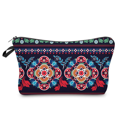 Women'S Small All Seasons Polyester Printing Flower Ethnic Style Square Zipper Cosmetic Bag