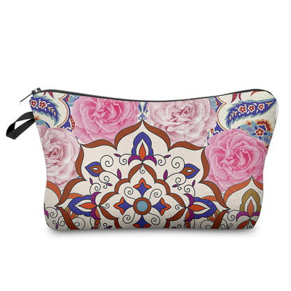 Women'S Small All Seasons Polyester Printing Flower Ethnic Style Square Zipper Cosmetic Bag