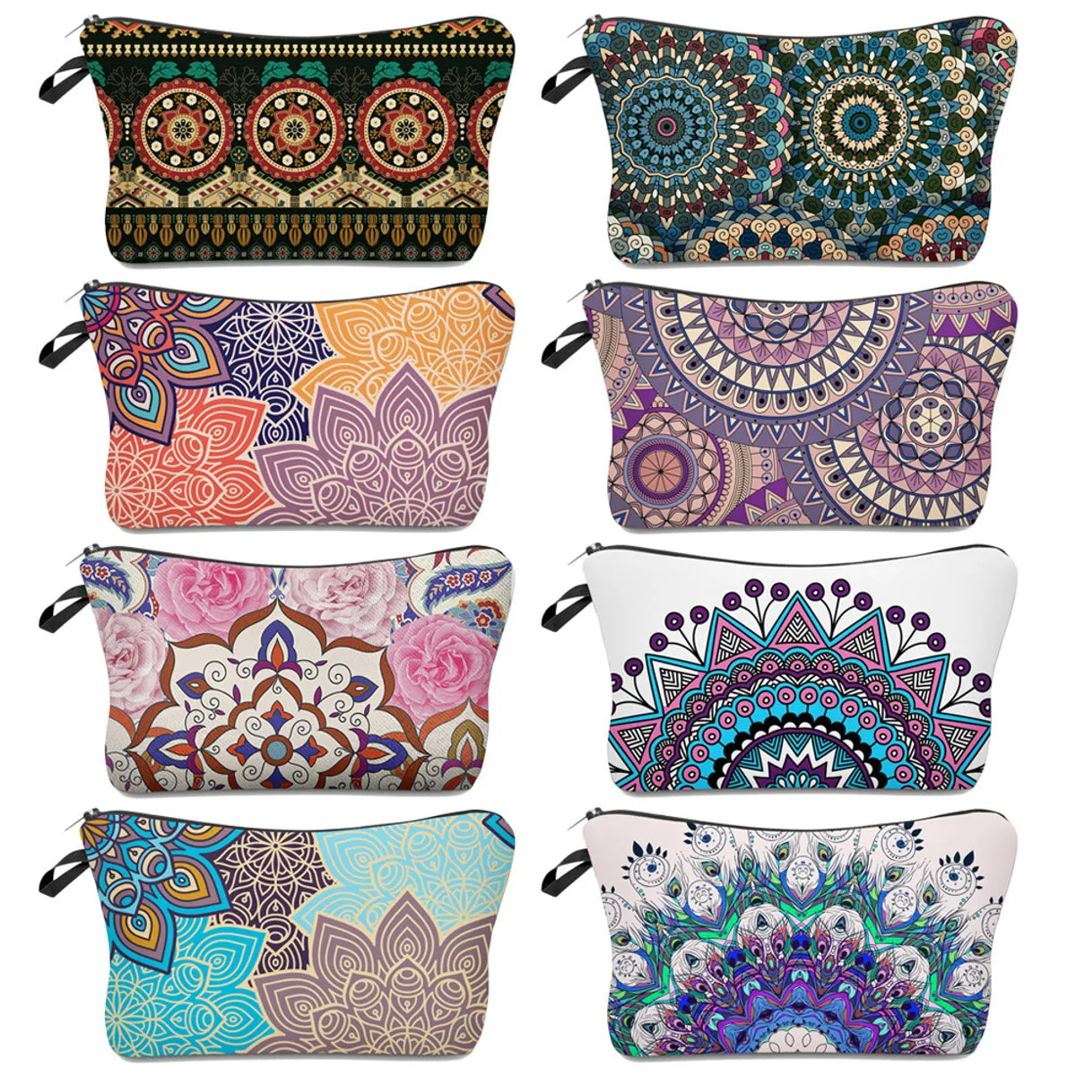 Women'S Small All Seasons Polyester Printing Flower Ethnic Style Square Zipper Cosmetic Bag