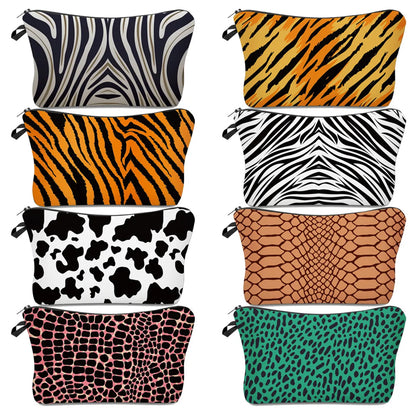 Women'S Small All Seasons Polyester Zebra Leopard Crocodile Basic Square Zipper Cosmetic Bag