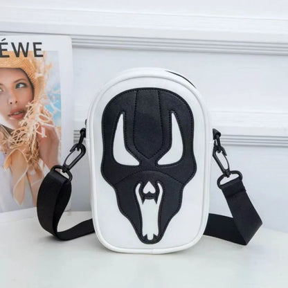 Women'S Small Pu Leather Color Block Skull Streetwear Square Zipper Crossbody Bag