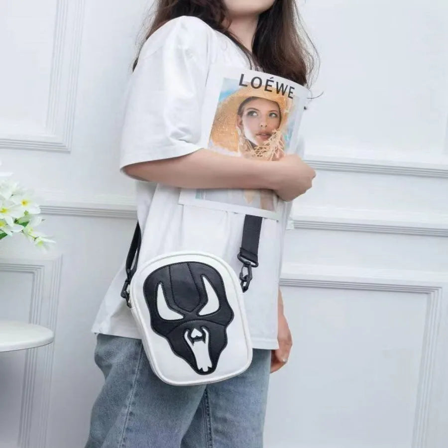 Women'S Small Pu Leather Color Block Skull Streetwear Square Zipper Crossbody Bag