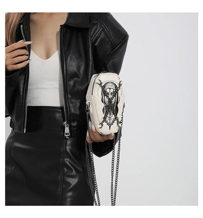 Women'S Small Pu Leather Cross Skull Streetwear Oval Zipper Crossbody Bag