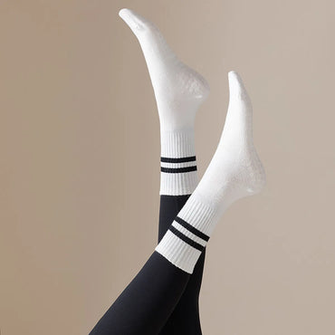 Women'S Sports Stripe Solid Color Cotton Crew Socks A Pair