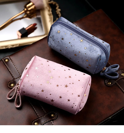 Women'S Spring Autumn Velvet Cloth Star Fashion Square Zipper Cosmetic Bag