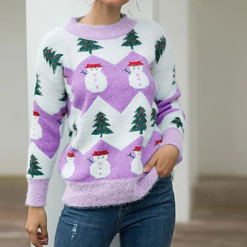 Women'S Sweater Long Sleeve Sweaters & Cardigans Christmas Christmas Tree Snowman