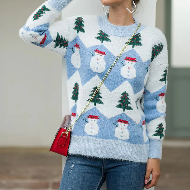 Women'S Sweater Long Sleeve Sweaters & Cardigans Christmas Christmas Tree Snowman