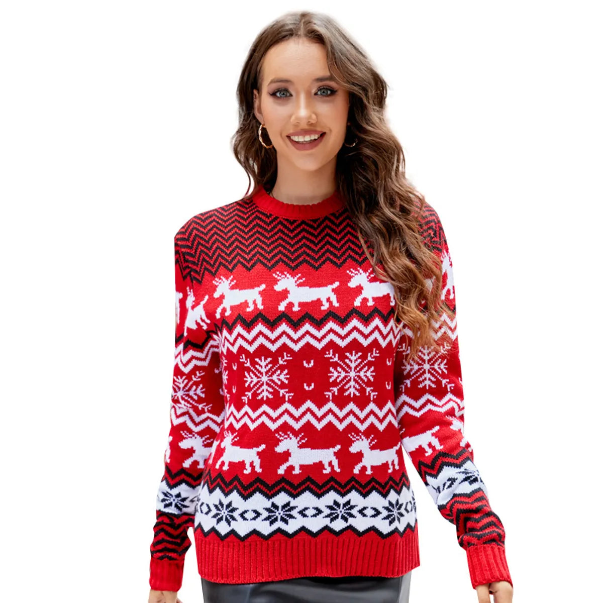 Women'S Sweater Long Sleeve Sweaters & Cardigans Jacquard Preppy Style Elk