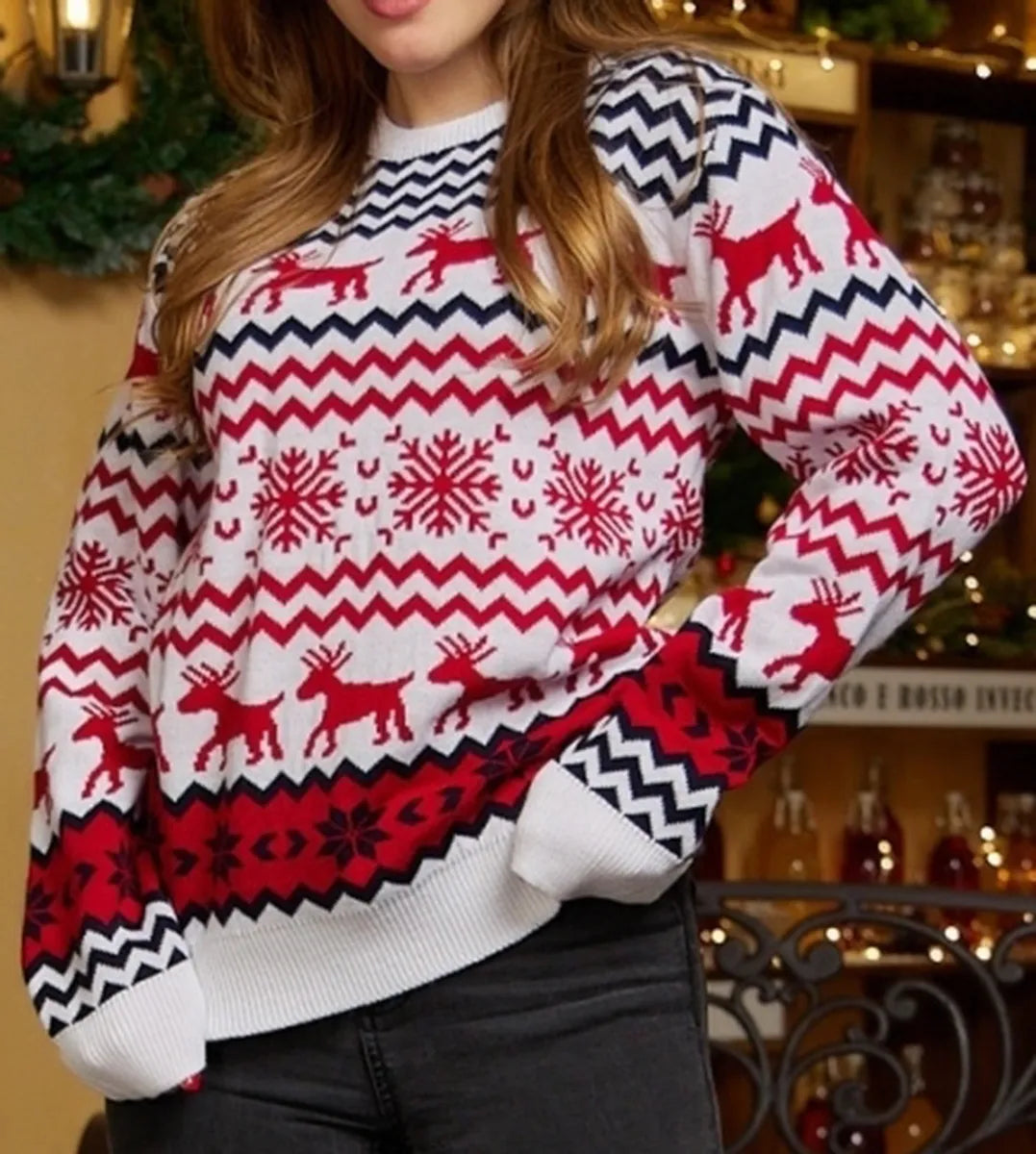 Women'S Sweater Long Sleeve Sweaters & Cardigans Jacquard Preppy Style Elk