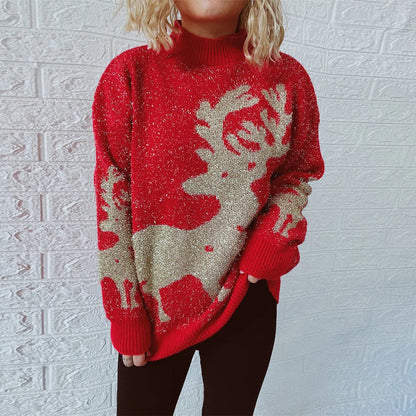 Women'S Sweater Long Sleeve Sweaters & Cardigans Jacquard Streetwear Snowflake Elk