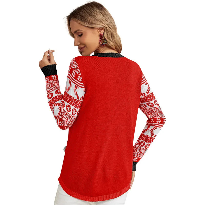 Women'S Sweater Long Sleeve Sweaters & Cardigans Sequins Jacquard Casual Printing Letter Cat