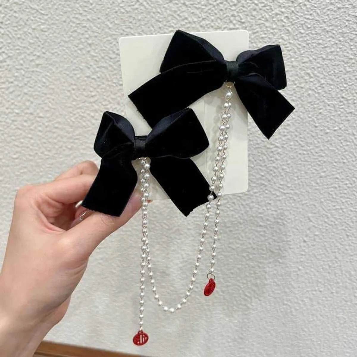 Women'S Sweet Bow Knot Cloth Beaded Hair Clip