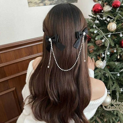 Women'S Sweet Bow Knot Cloth Beaded Hair Clip