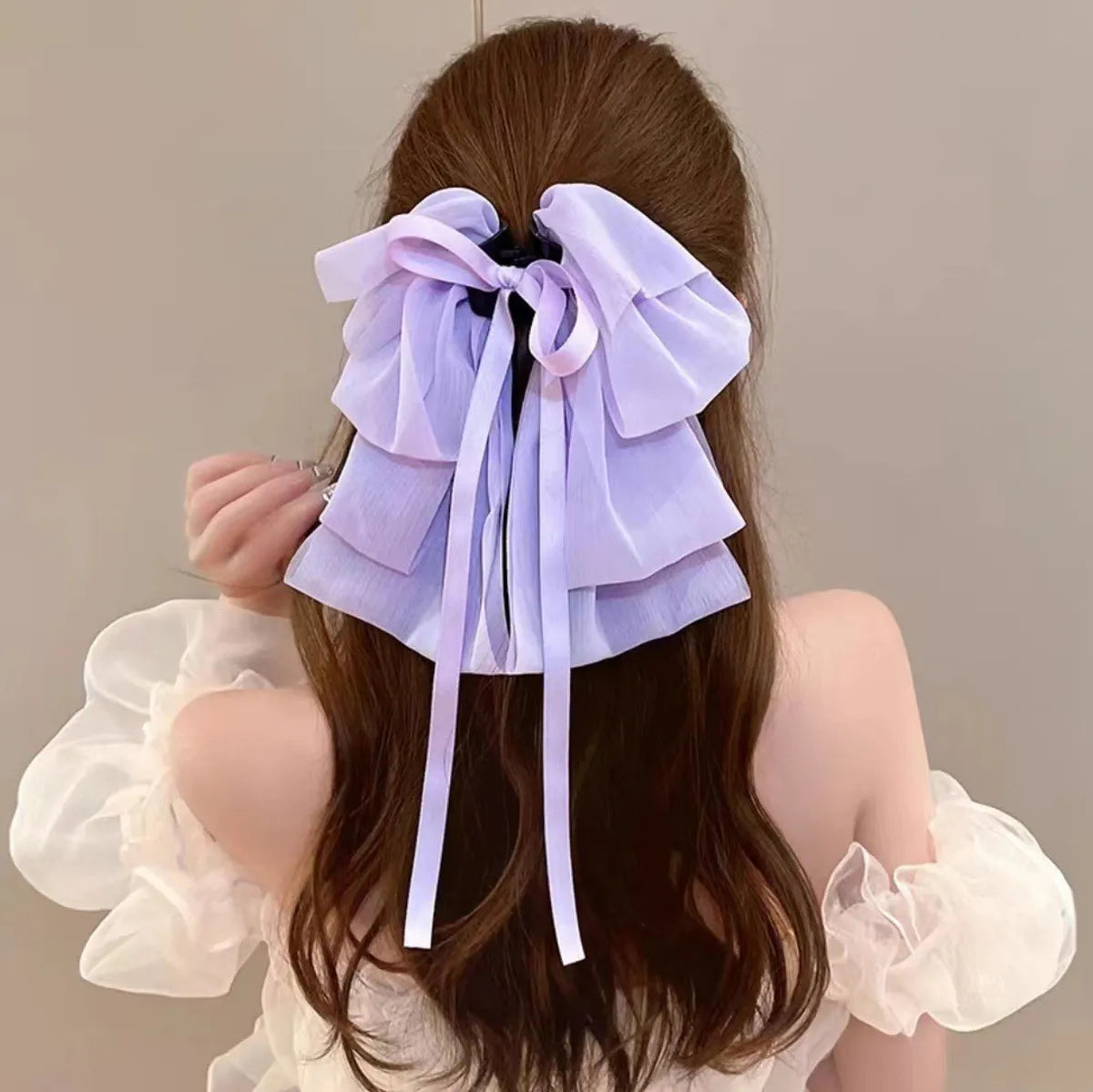 Women'S Sweet Bow Knot Cloth Gauze Tassel Hair Clip Hair Claws