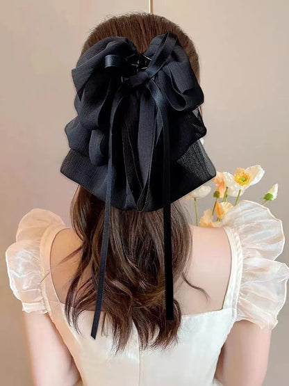 Women'S Sweet Bow Knot Cloth Gauze Tassel Hair Clip Hair Claws