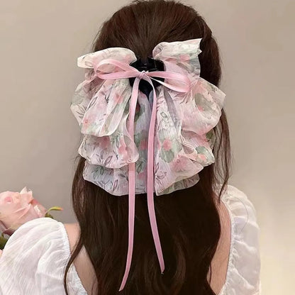 Women'S Sweet Bow Knot Cloth Gauze Tassel Hair Clip Hair Claws