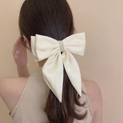 Women'S Sweet Bow Knot Cloth Pearl Hair Clip