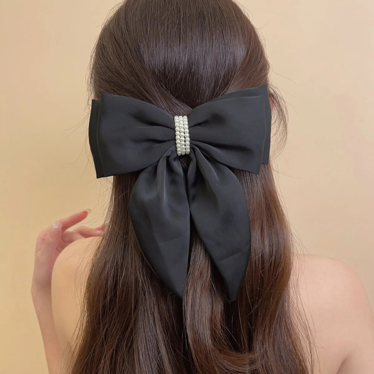 Women'S Sweet Bow Knot Cloth Pearl Hair Clip