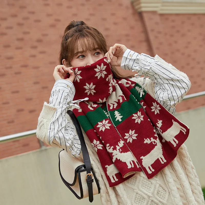 Women'S Sweet Deer Knit Embroidery Winter Scarves