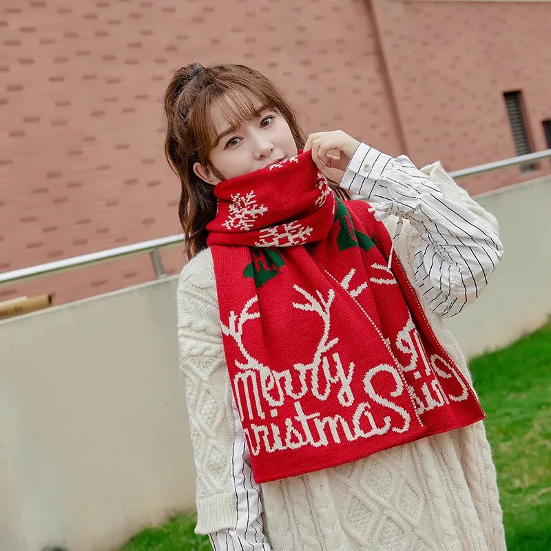 Women'S Sweet Deer Knit Embroidery Winter Scarves