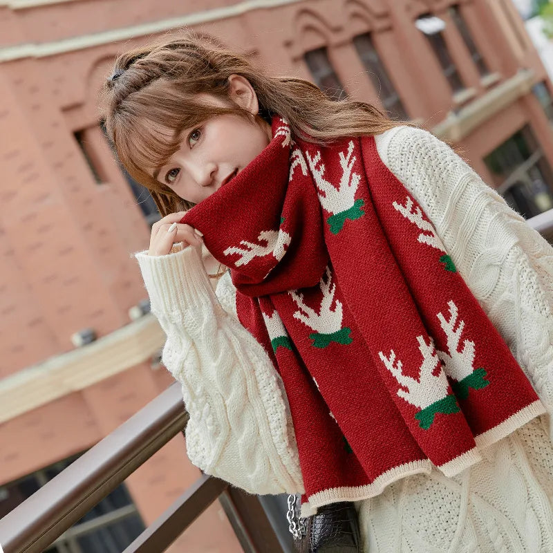 Women'S Sweet Deer Knit Embroidery Winter Scarves