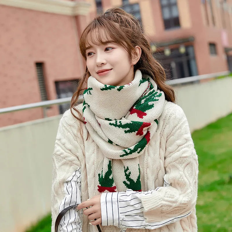 Women'S Sweet Deer Knit Embroidery Winter Scarves