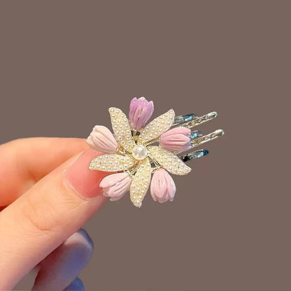 Women'S Sweet Flower Alloy Plating Inlay Artificial Pearls Hair Claws