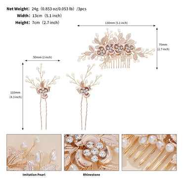 Women'S Sweet Flower Imitation Pearl Rhinestone Metal Handmade Insert Comb