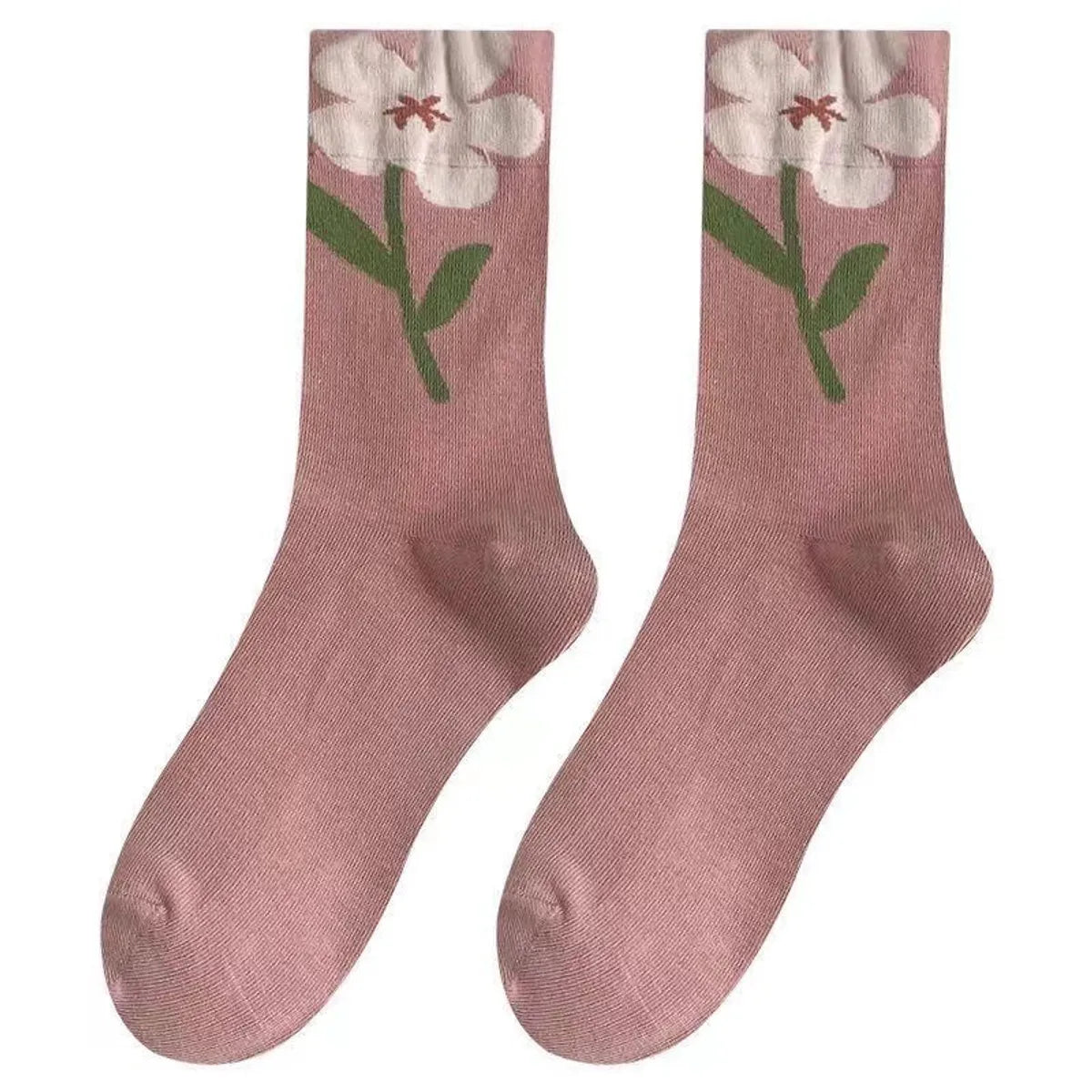 Women'S Sweet Flower Polyester Cotton Crew Socks A Pair