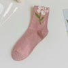 Women'S Sweet Flower Polyester Cotton Crew Socks A Pair