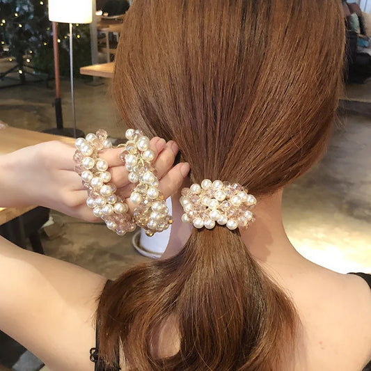 Women'S Sweet Geometric Artificial Crystal Artificial Pearl Beaded Hair Tie